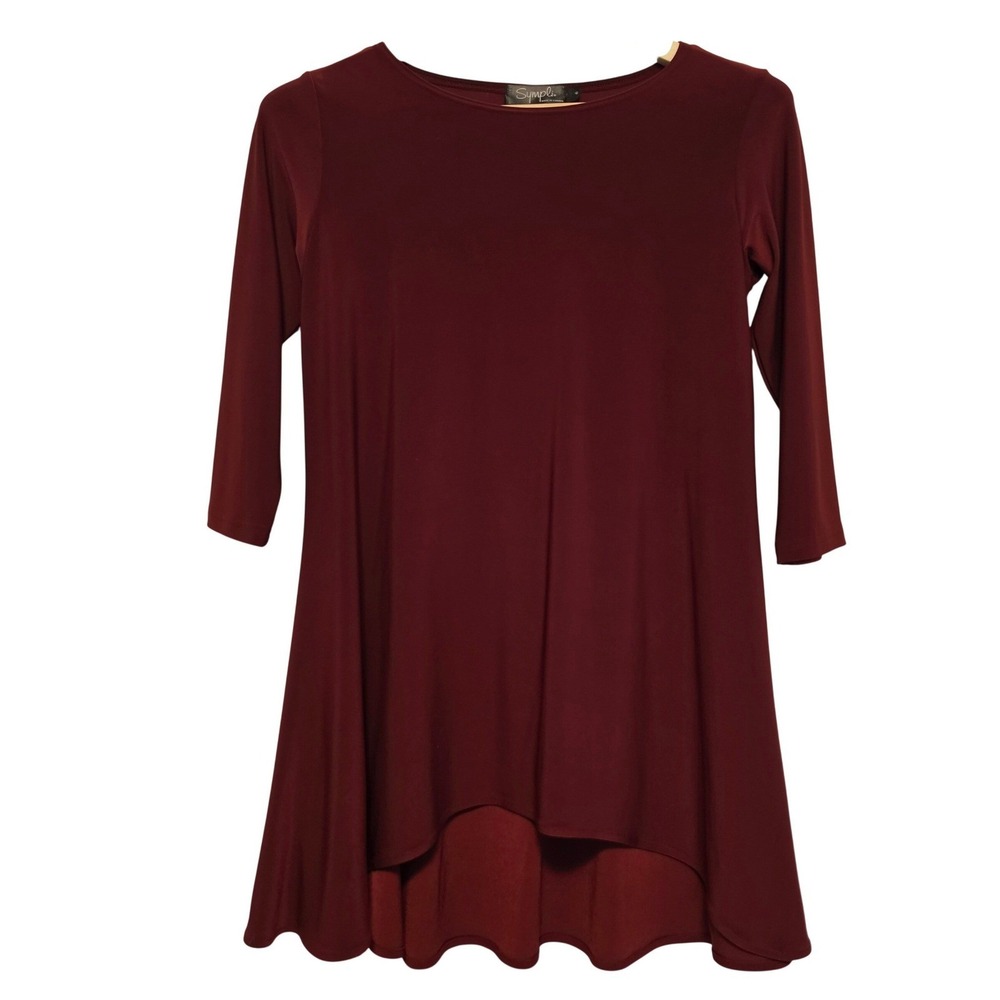 Sympli Trapeze High-Low Tunic Top 3/4 Sleeve Burgundy Red Size 6